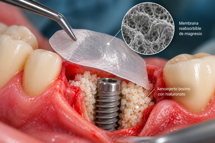 Implante dental con membrana reabsorbible